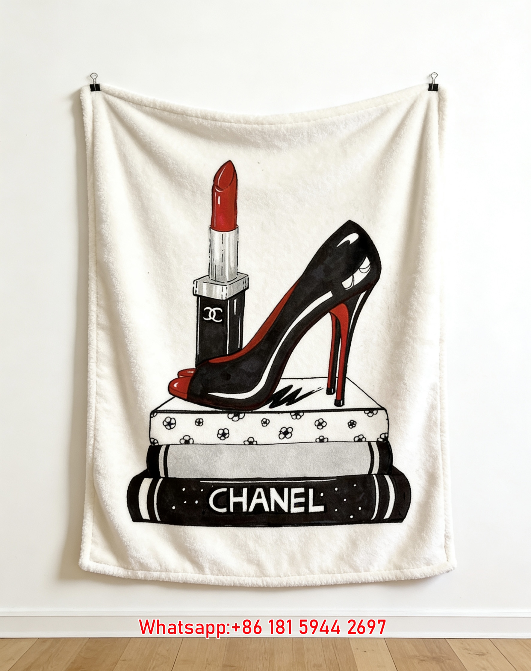 Chanel Red Lipstick & High Heel Fashion Art Flannel Sofa Throw Blanket IMG_6756